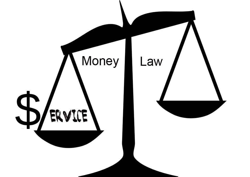 Money Law - Scales of justice with service